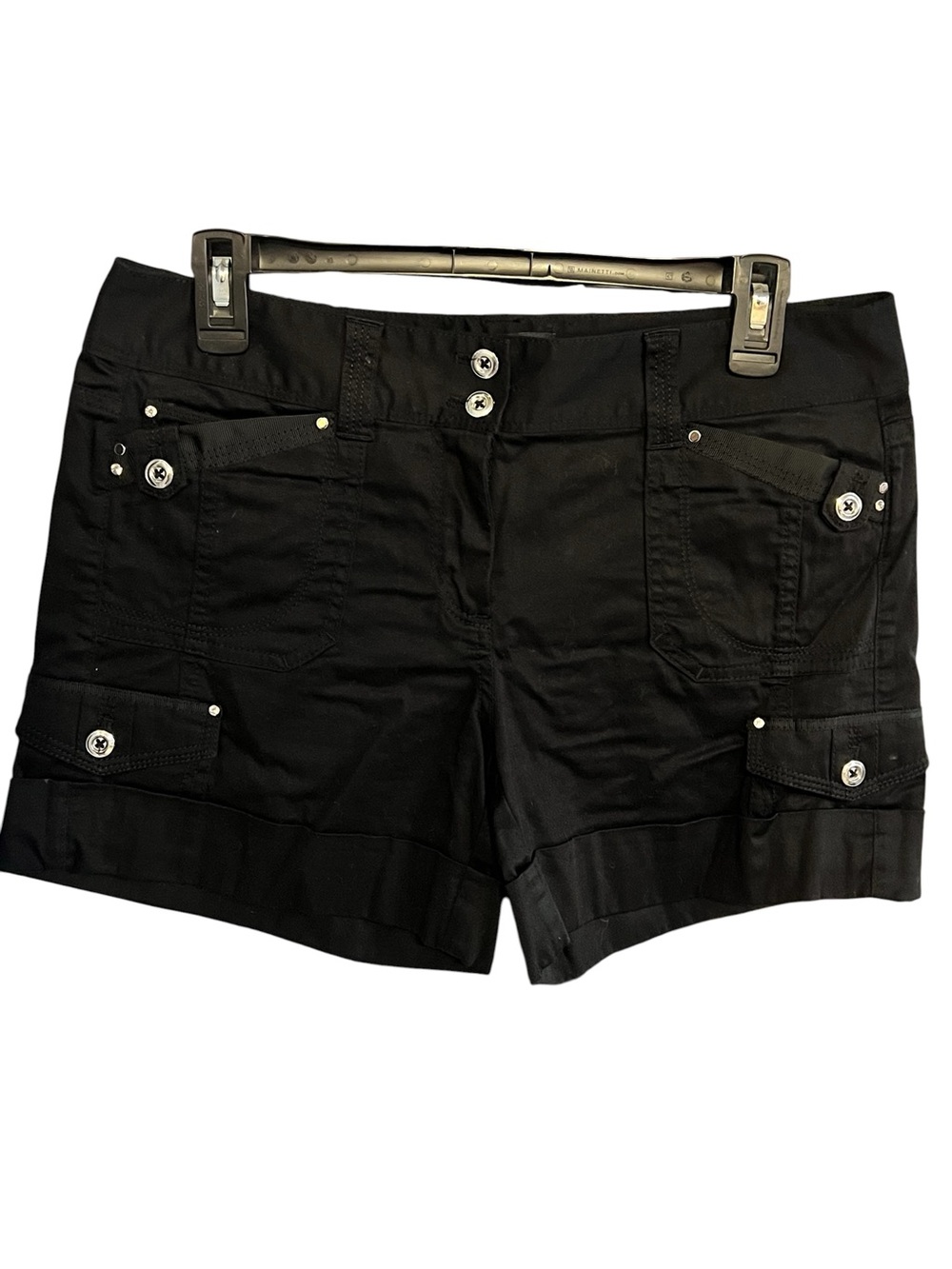 White House Black Market Black Cargo Utility Shorts Cuffed Silver Hardware Sz 6